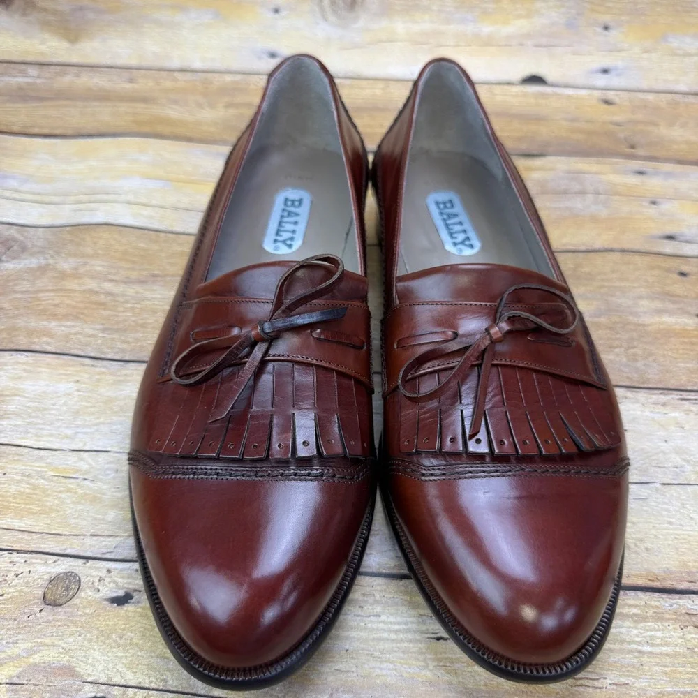 Rare Vintage Bally Italy Men's 11D DINO Leather Kiltie Bow Loafer Deadstock NWOB